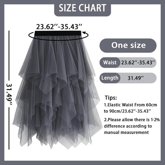 Tulle Women Midi Long Fairy A-Line Mesh Layer Elastic Waist Halloween Skirt - Picture 6 of 6